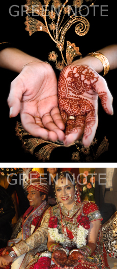 ヘナタトゥを施すインドの花嫁
